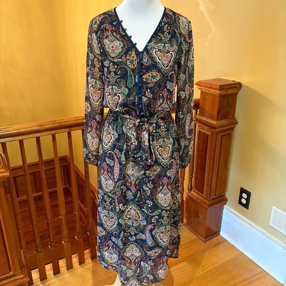 Colorful Bohemian Paisley Dress w/Bishop Sleeves Wmn’s XS